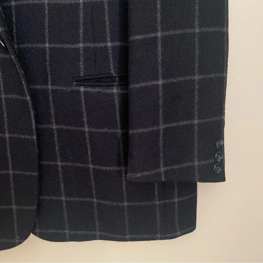 Perry Ellis sports coat black and gray windowpane Size Large 42 Vintage